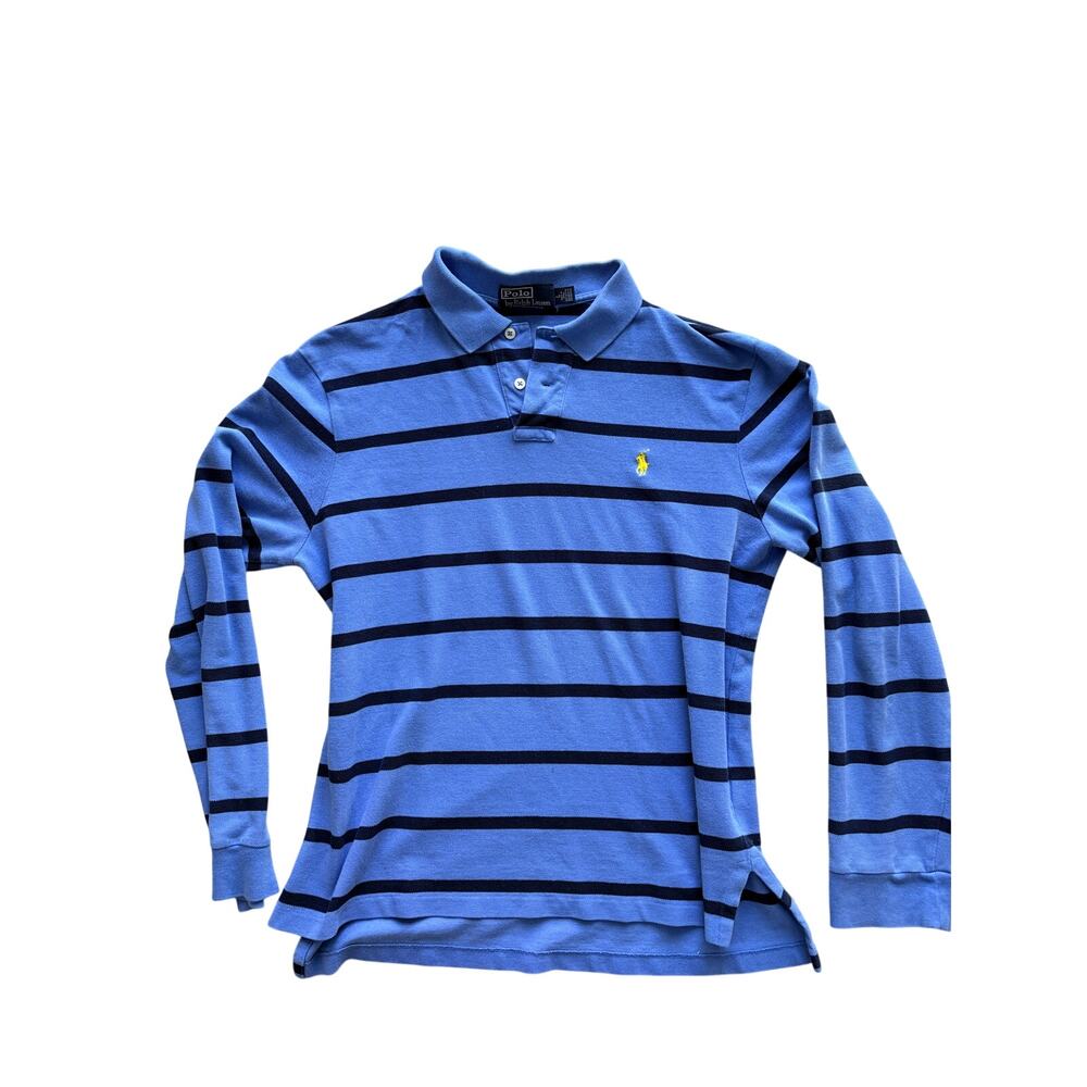 Polo Ralph Lauren Men’s L Long Sleeve Striped Polo Shirt Blue Navy Custom Fit